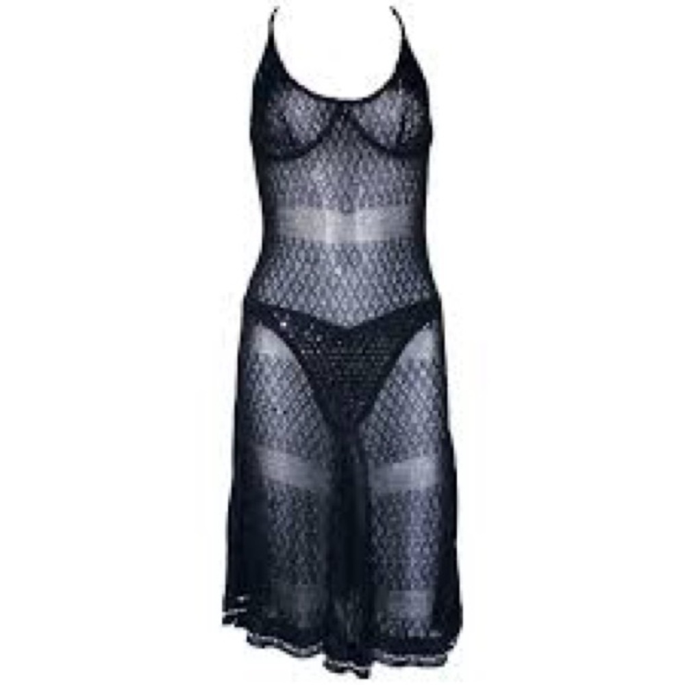 CHANEL Black Sheer Knit Dress with Beaded Elements